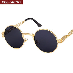 Peekaboo vintage retro gothic steampunk mirror sunglasses gold and black sun glasses vintage round circle men UV gafas de sol