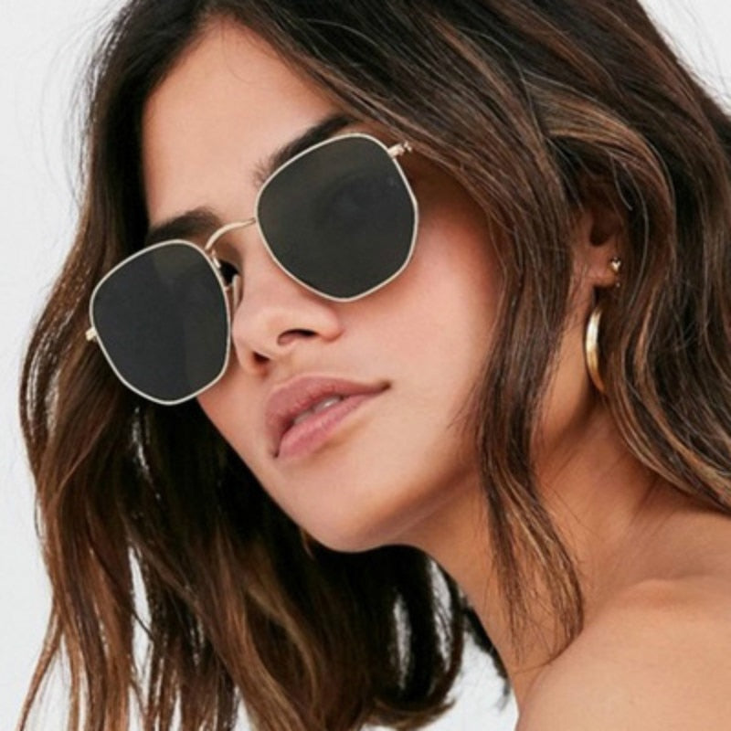 2018 Hexagon Sunglasses Men Brand Designer Small Square Sunglases Women  Metal Frame Driving Fishing Glasses Zonnebril Mannen