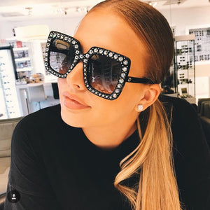 Oversize sunglasses Top Rhinestone Luxury Brand Designer Sunglasses for Women Square Shades Women Fashion Retro Sunglasses