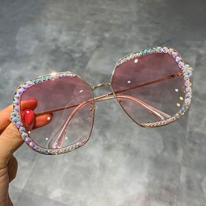 2019 sunglasses women  Luxury Rhinestone square Sun glasses clear lens Oversized men sunglasses Vintage Shades