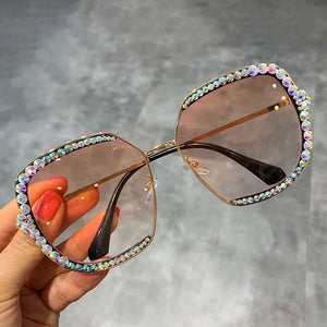 2019 sunglasses women  Luxury Rhinestone square Sun glasses clear lens Oversized men sunglasses Vintage Shades